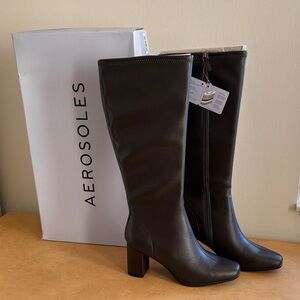 AEROSOLES Dark Brown Over-the-Knee Block Heel Boots
